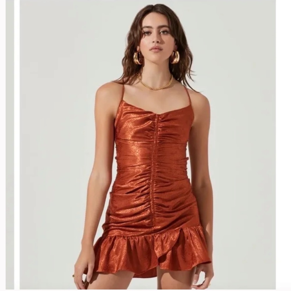 Astr Rust Cinched Ruffle Dress - image 5